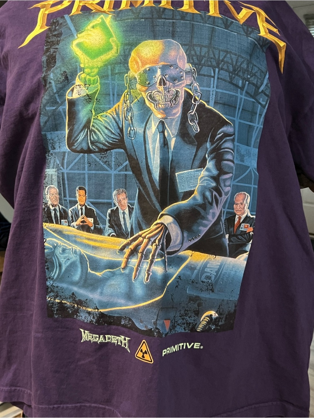 Megadeth Primitive Purple Short-Sleeve Graphic Tee with Neon Green & Blue Print